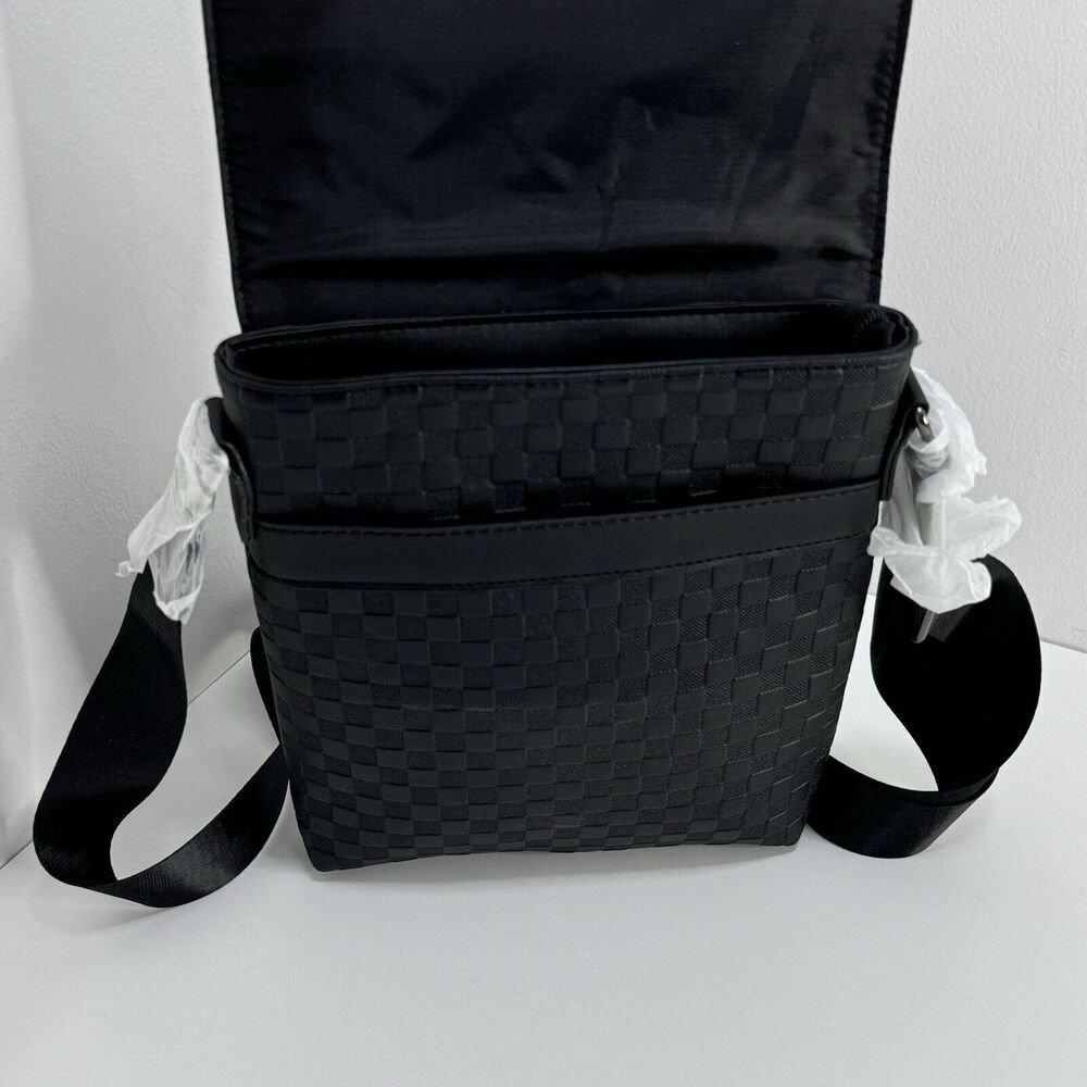 PURSE basket weave faux leather shoulder strap new tag Black Magnetic Square - Picture 2 of 3